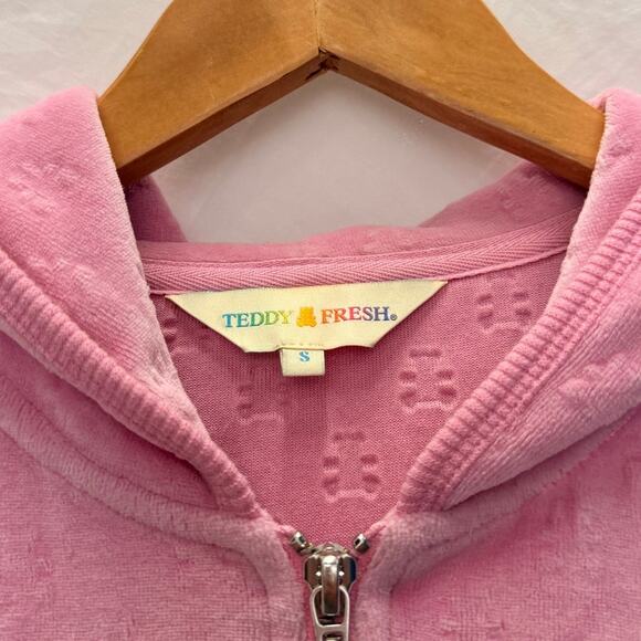 Teddy Fresh Baby Pink Velour Teddy Embossed Tracksuit Set Small Y2K Paris Hilton - Picture 7 of 8